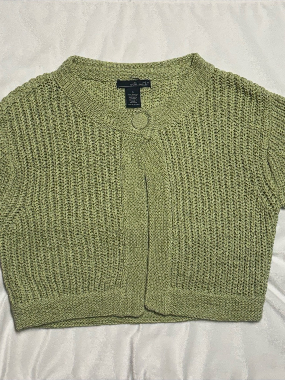Willi Smith Sage Green Open Knit Short Sleeve Cardigan Sweater S